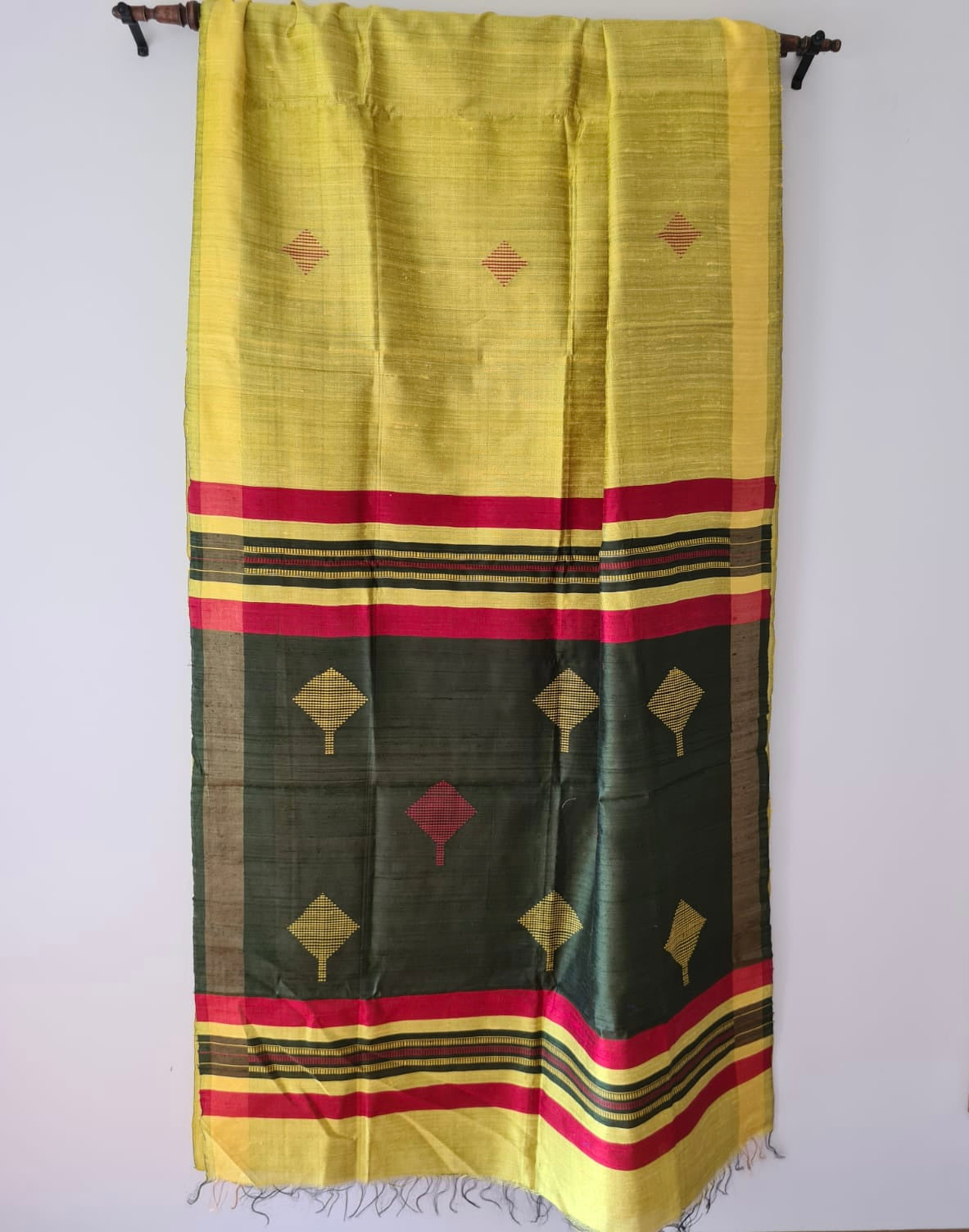 Handwoven Dupion Raw silk saree in yellow | SILK MARK Certified