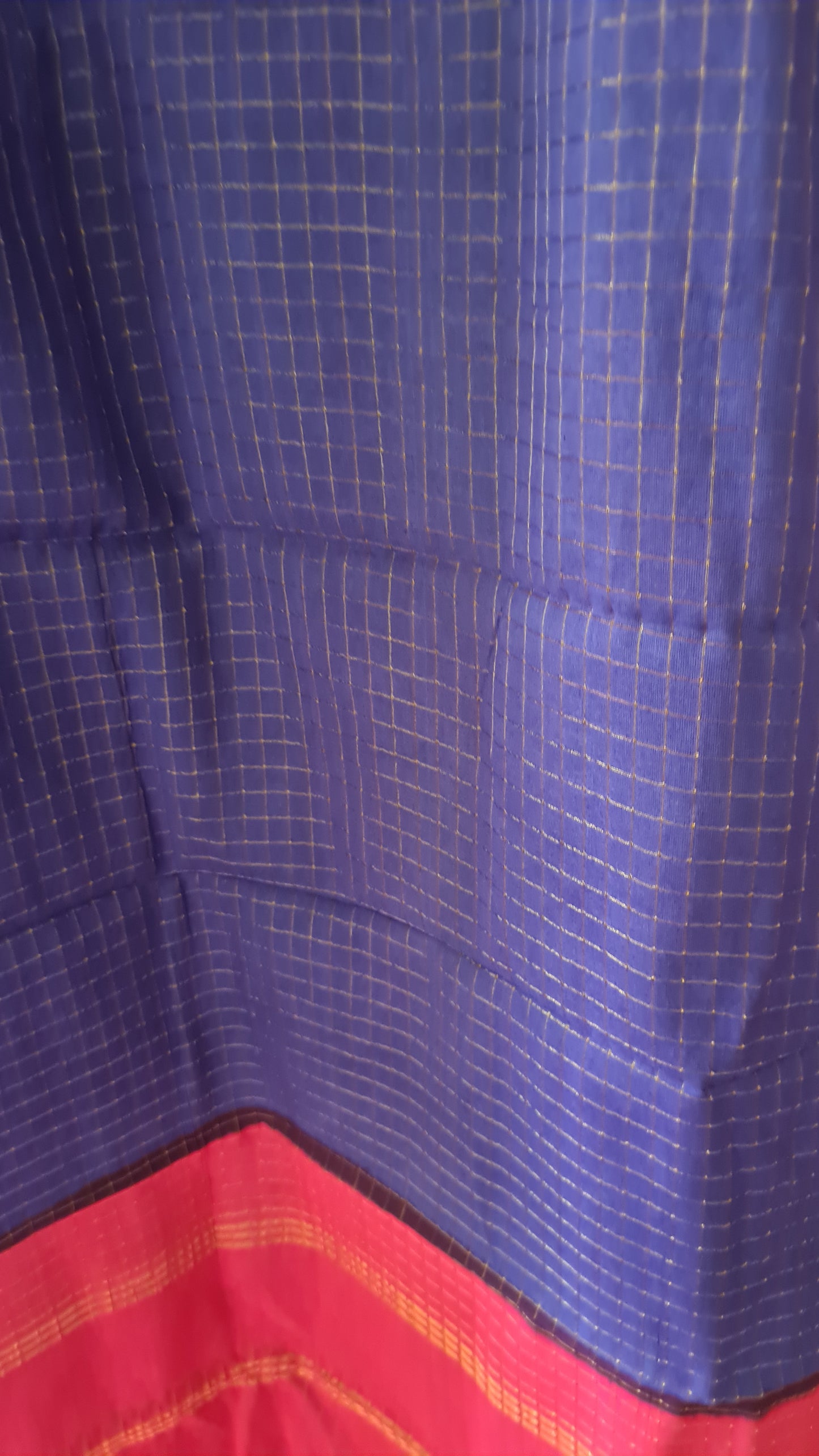 HANDWOVEN Sungudi cotton in Blue with Red border