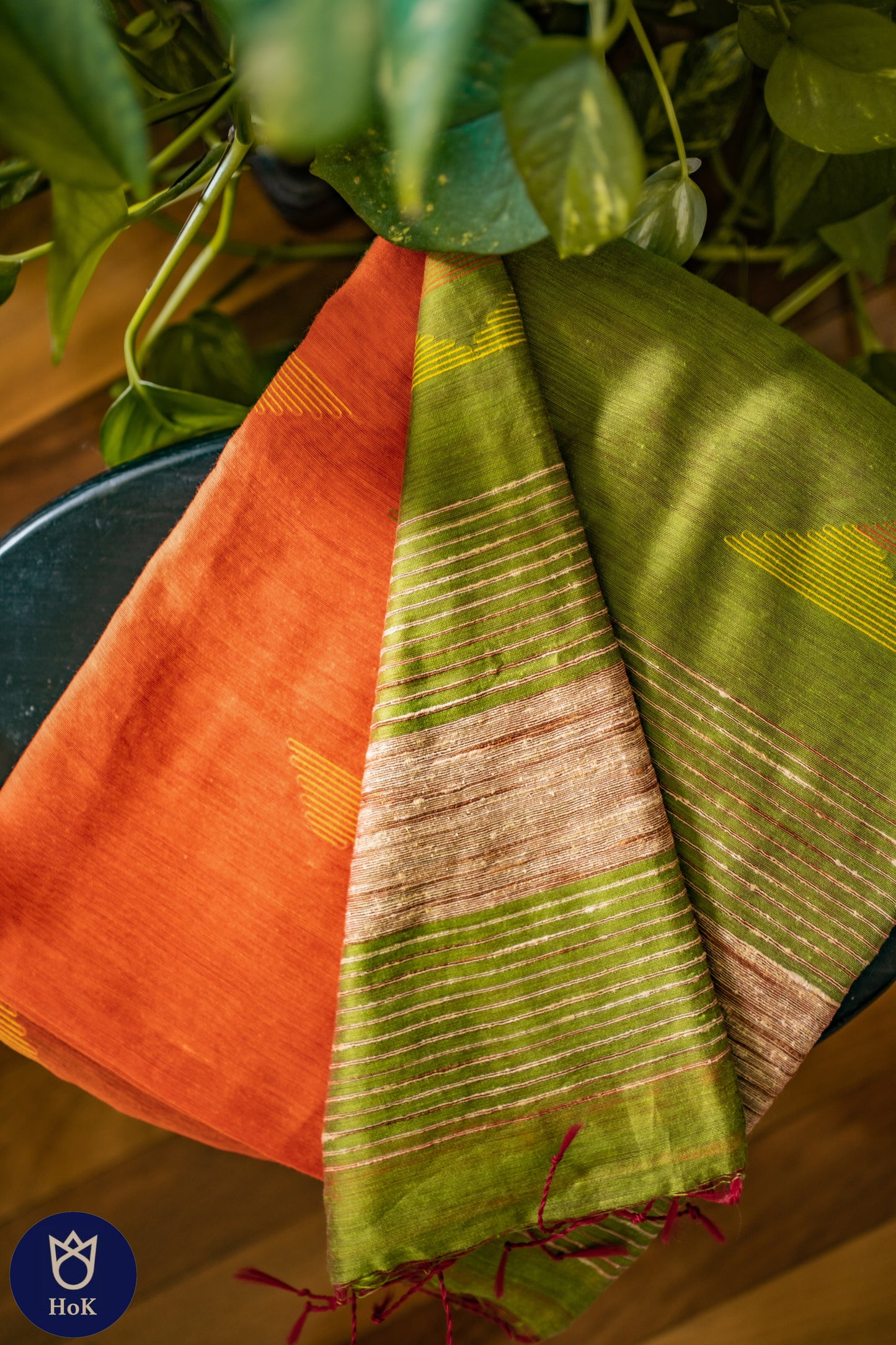 HANDWOVEN - Bengal Cotton in Orange & Green