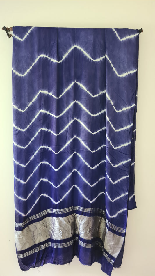 HANDWOVEN BLUE Shibori on modal silk