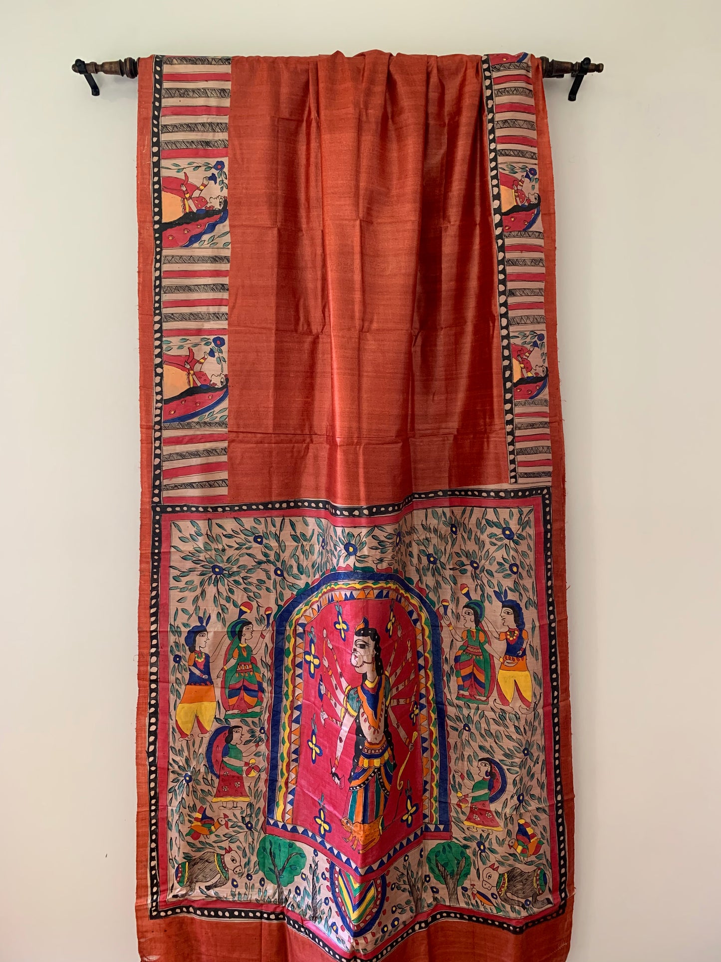 HANDWOVEN Handpainted Madhubani in Orange Gicha Tussar | SILK MARK Certified