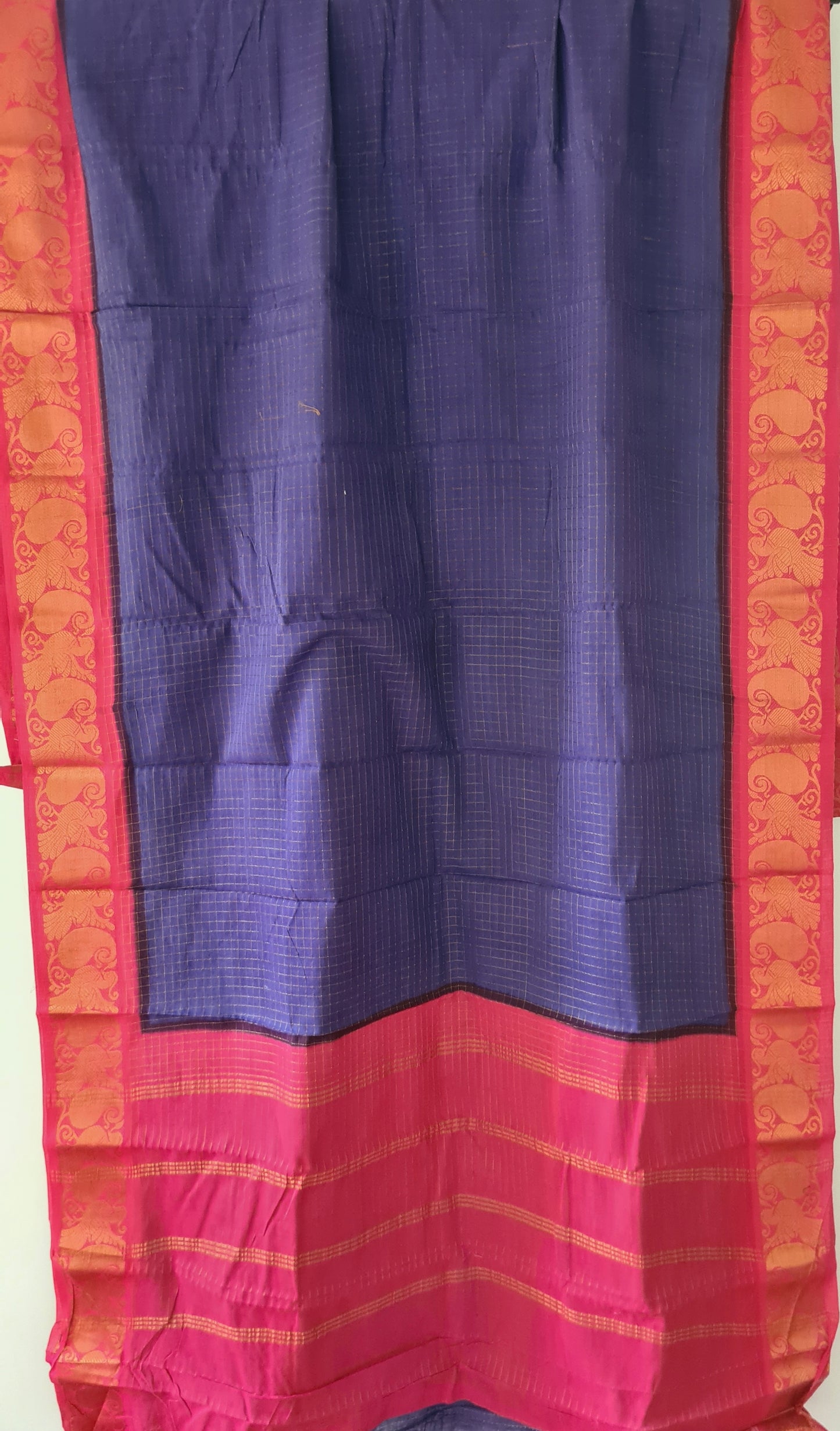 HANDWOVEN Sungudi cotton in Blue with Red border