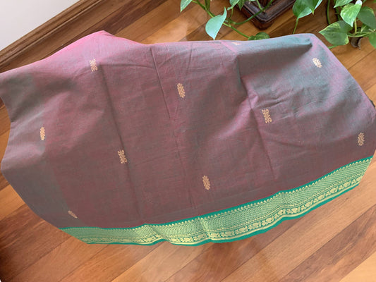 Chettinad cotton – Olive Green  with Red border