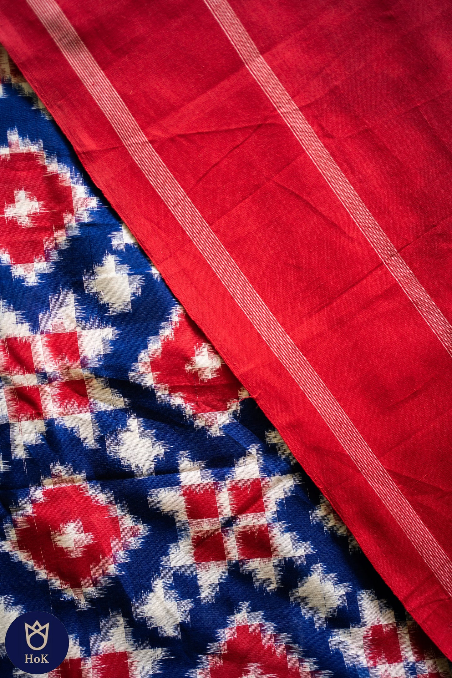 HANDWOVEN Ikat TELIA rumal cotton in blue & red